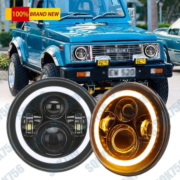 For Suzuki Samurai SJ410 Pair 7'' inch LED Round Headlights WHITE DRL Hi/Lo Beam