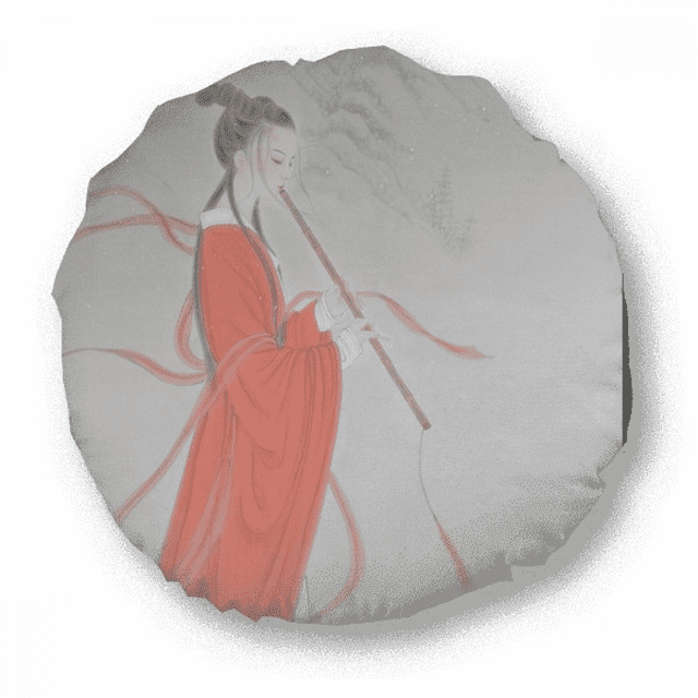 Flute Red Beauty Chinese Painting Round Throw Pillow Home Decoration Cushion
