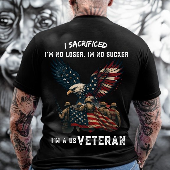 Trenditee I Sacrificed I'm a US Veteran T-Shirt, Patriotic American Flag Eagle T-Shirt