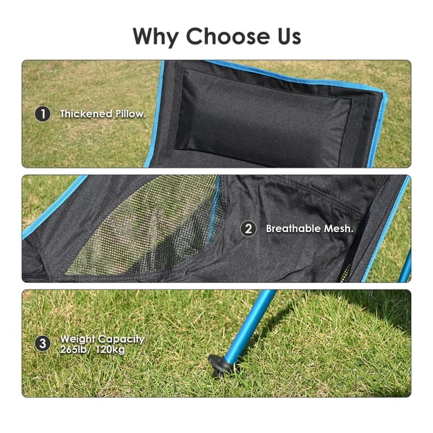 Chaise De Camping Pliante Yesaler – Ultralégère 0.9kg, Capacité 105kg, En Nylon Et Aluminium, Avec Sac De Transport