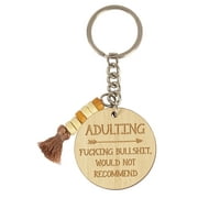 Inkdotpot Funny Keychain Adulting Not Recommend Wood Engraved Keychain Funny Adult Sarcastic Novelty Gift