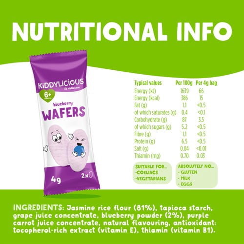 Kiddylicious Blueberry Maxi Wafers Baby Snacks Multi 10 x 4g, British Import (Pack of 3)