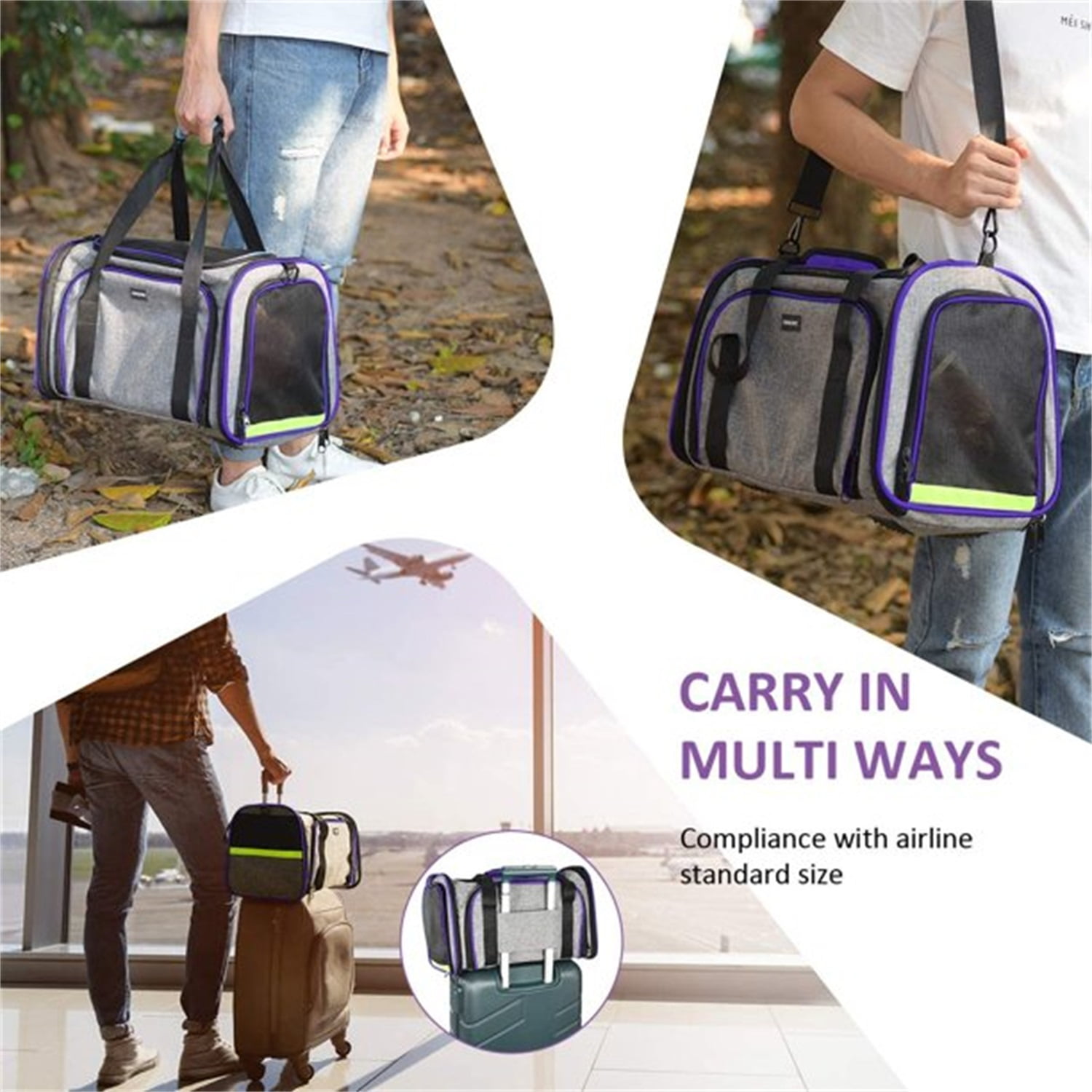 Pefilos 17" Cat Carrier Expandable Soft Sided Medium Cats Dogs Pet Travel Carrier TSA Airline Approved, Purple Pefilos 17" Cat Carrier Expandable Soft Sided Medium Cats Dogs Pet Travel Carrier TSA Airline Approved, Purple