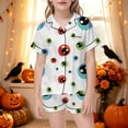 thumbnail image 2 of CAIVO Girls Halloween Print Pajama Sets Lapel Short Sleeve Button Down Shirt With Shorts 2 Piece Kids Nightwear Pyjamas, 2 of 5