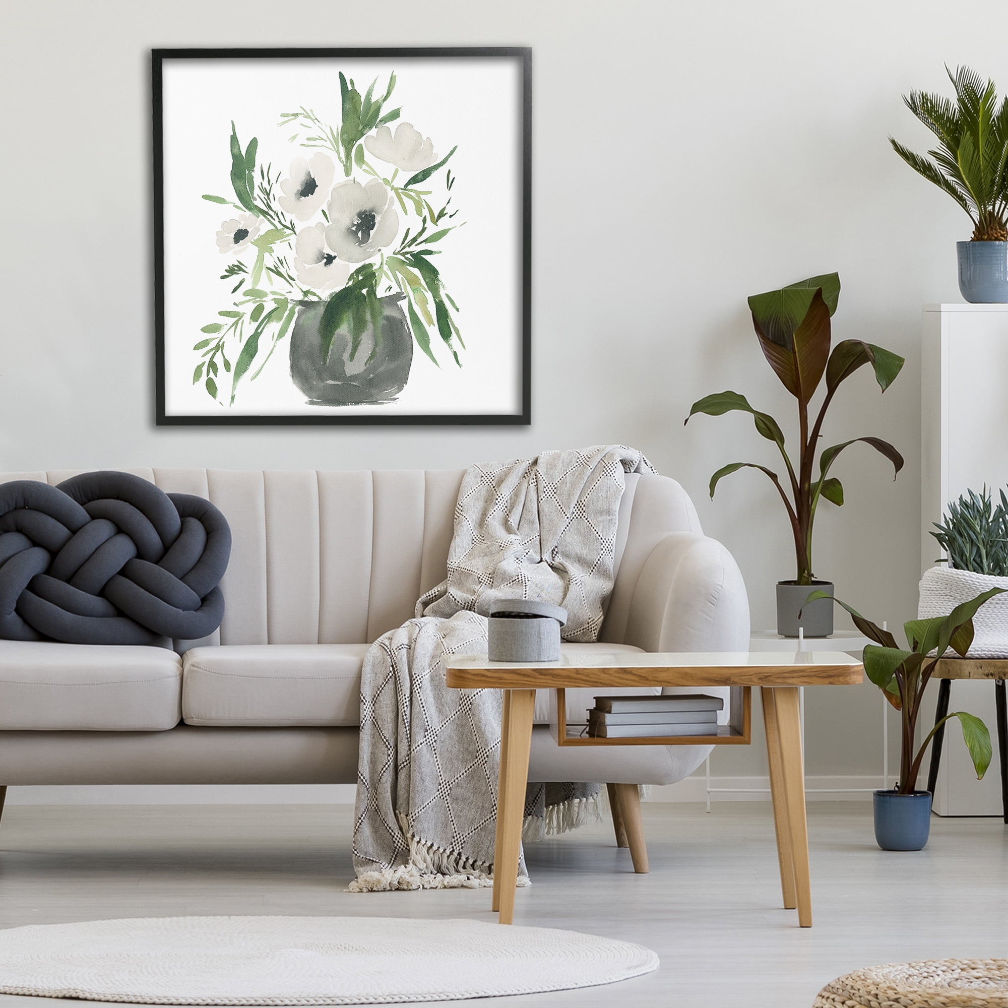 Stupell Industries Rounded White Anemones Black Framed Giclee Art, design by Lucille Price