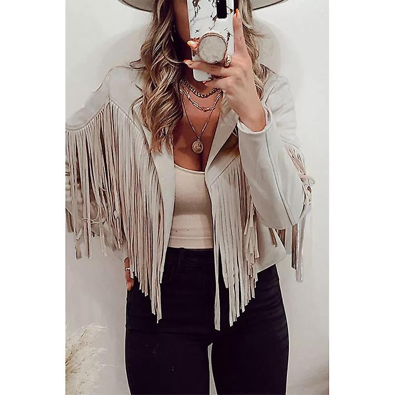 Women s Solid Color Fringe Jacket black L Walmart