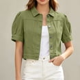 thumbnail image 2 of jiaxiM Lightweight Jacket Women Casual Short Sleeve Denim Jacket Puff Sleeves Button-Down Loose Fit Denim Jacket, 2 of 7
