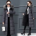 thumbnail image 1 of Traje de algodón para mujer, versión coreana de otoño e invierno, con rodillas extendidas hasta la rodilla, chaqueta de algodón con cuello de piel de color sólido y suelta de talla grande para mujer, 1 of 6