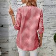 thumbnail image 6 of Vivianyo HD Women's V Henley Gingham Plaid Blouse, Adjustable Roll Tab Three Quarter Sleeve Shirt for Women, Spring Summer Casual Tunic for Grocery Runs and Neighborhood Walks, Sizes S-2XL, 6 of 7