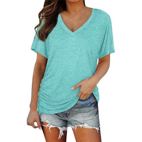 Womens Tops Short Sleeve s V Neck Plain Color Soft Loose Fitting Summer T Shirts Fashion Clothes Blouses Dressy Casual Women