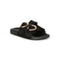 thumbnail image 1 of Lucita Rhinestone Horse Shoe Buckle Faux Fur Double Strap Footbed Sandal 20479, 1 of 6