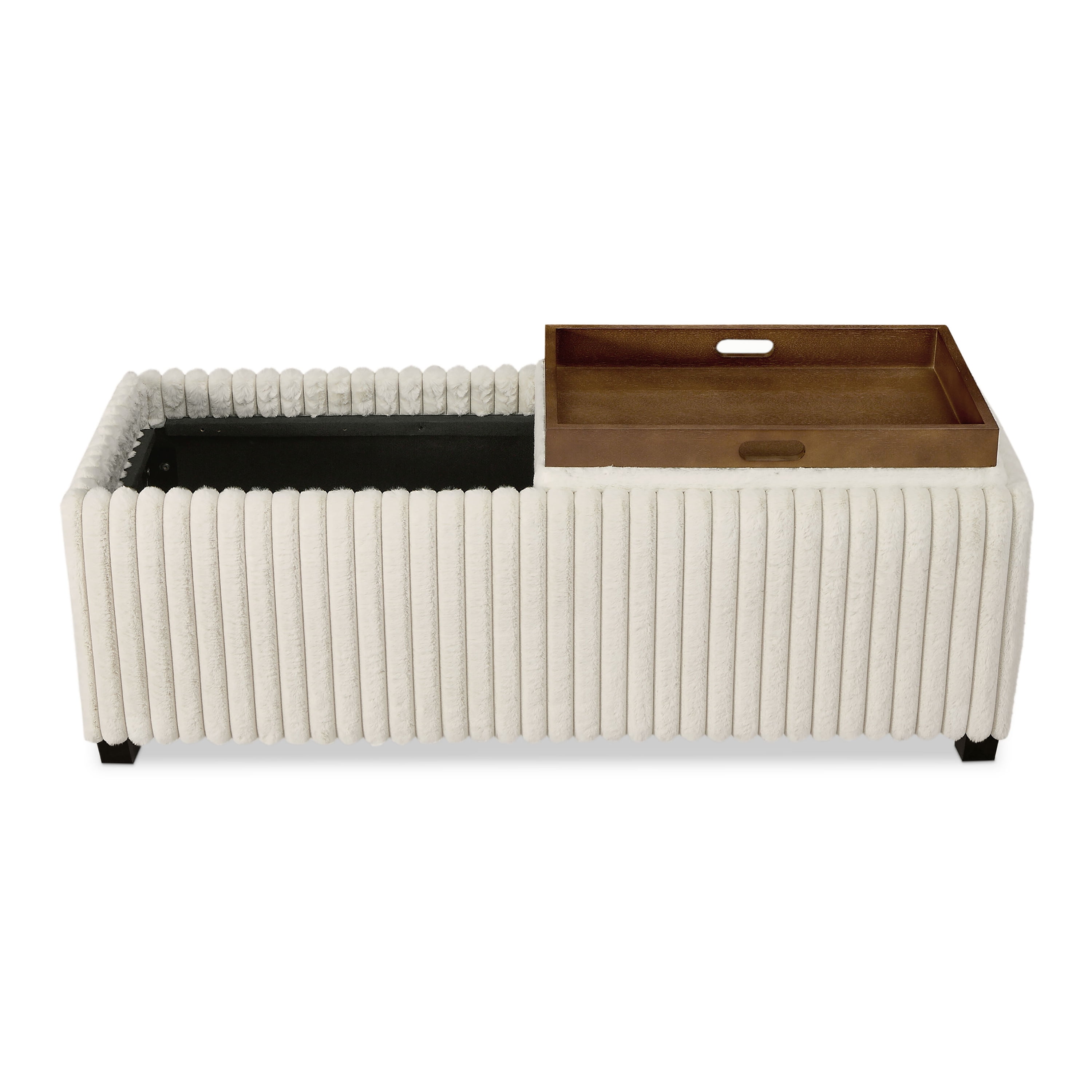 Furniture of America Terri Modern Corduroy Two Tray Tops Storage Ottoman, White