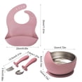 thumbnail image 3 of Guodhu Stainless Steel Plate with Suction Base Feeding Set Non Slip Silicone Suction Bowl Bib Fork Spoon Set Kids Dinnerware Red(Hot Pink), 3 of 6
