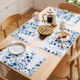 thumbnail image 5 of Blue Botanical Placemats Set of 6 Watercolor Garden Florals Leaf Place Mats Indoor Wipeable Table Mats Washable Cloth Dining Table Placemats for Kitchen Holiday Party Home Decor 13x19 Inch, 5 of 9