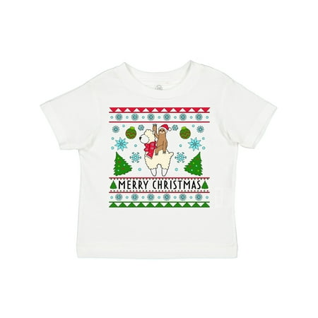 

Inktastic Merry Christmas Sloth and Llama Ugly Sweater Style Gift Toddler Boy or Toddler Girl T-Shirt