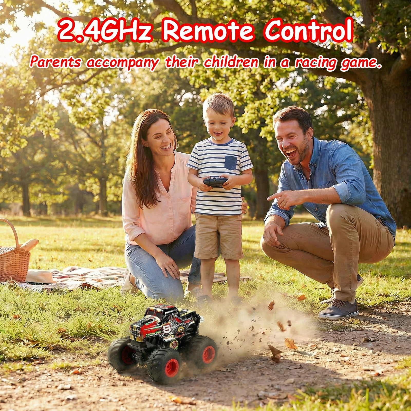 VKFVKF RC Monster Trucks, Remote Control Car with Light & Sound, 360° Rotating RC Stunt Car for Boys