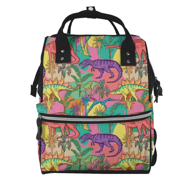 Fotbe Colorful Dinosaur Mochila Maternidad - Lona de Sarga Impermeable, Mochila de Pañales de Gran Capacidad con Múltiples Bolsillos y Correas Ajustables
