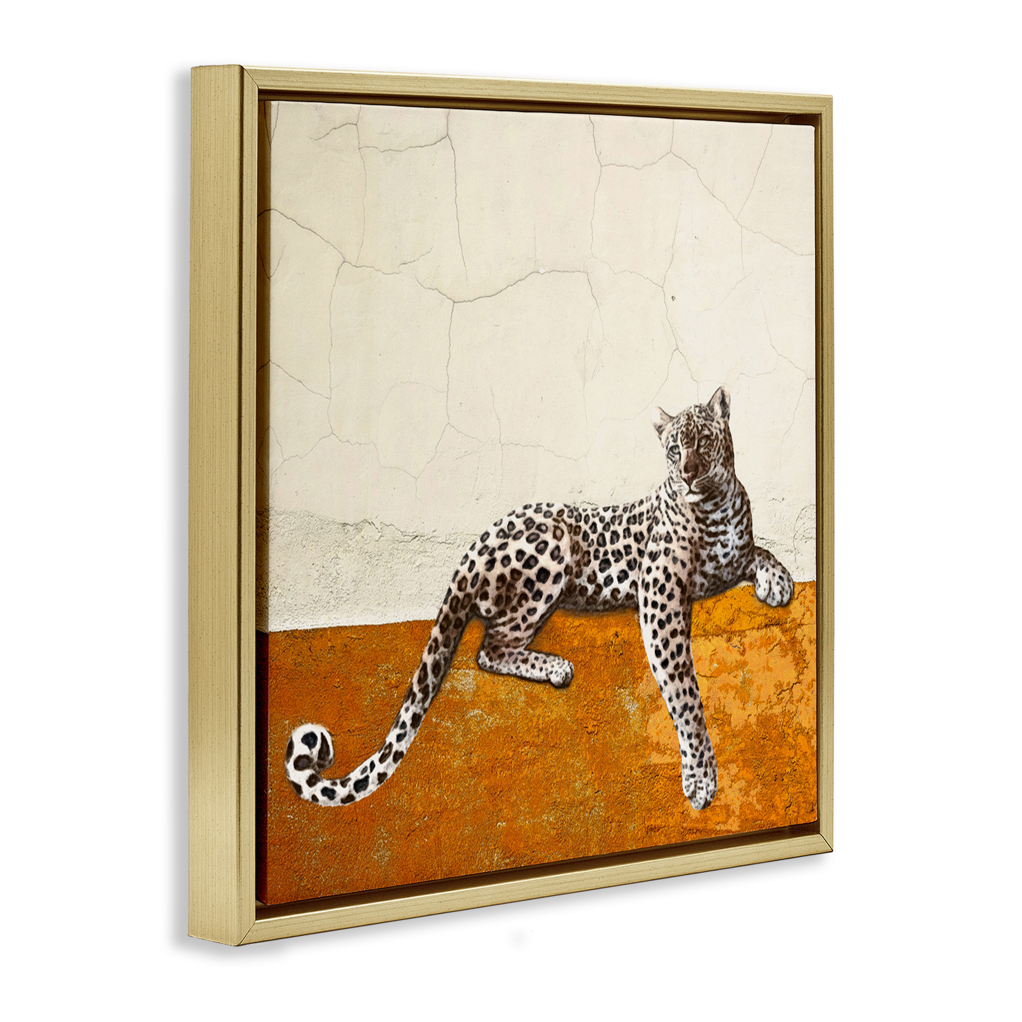 Stupell Industries Leopard Wildlife Portrait Animals & Insects Painting Gold Floater Framed Canvas Art Print Wall Art, 25 x 25