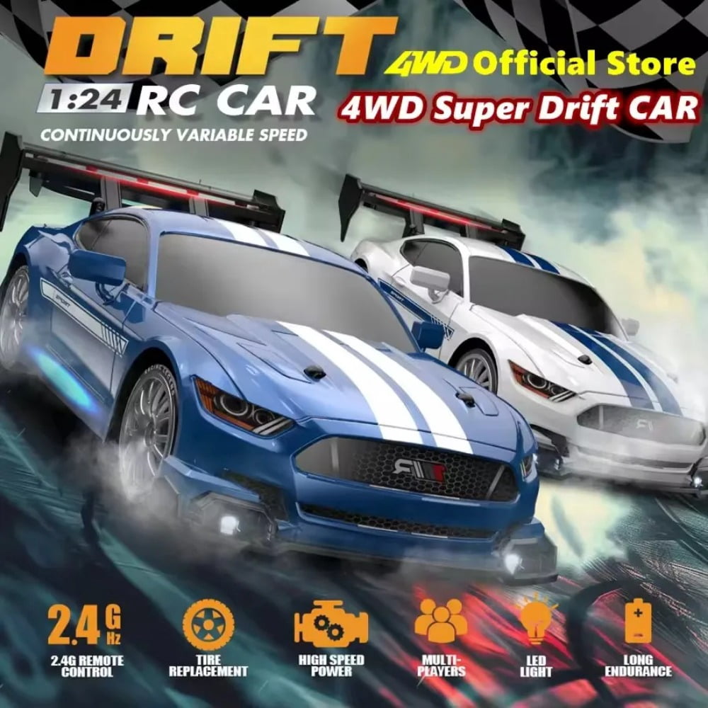 ATJIA RC Drift Car 1:24 Remote Control Cars 2.4GHz 4WD High Speed 30 KM/H Drift RC Cars with LED Light and Drifting Tires Racing Car