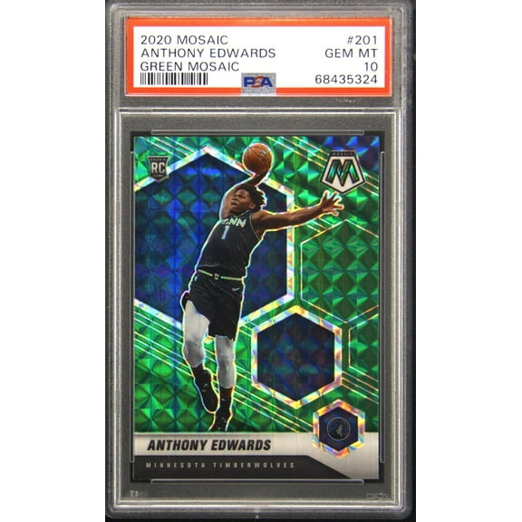 Graded 2020-21 Panini Mosaic Anthony Edwards #201 Green Mosaic Rookie RC Basketball Card PSA 10 Gem Mint