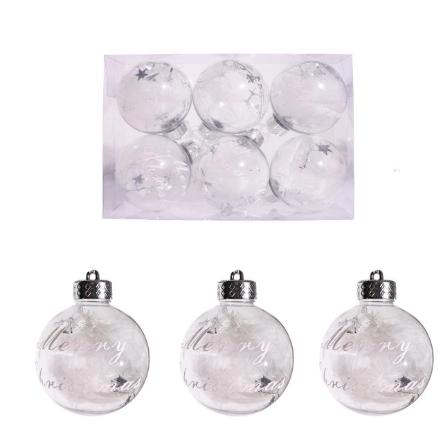 Juego de adornos de bolas de Navidad de 6 piezas | Esferas de plástico con purpurina dorada transparente de 8 cm | Decoración de árbol navideño brillante | Decoración elegante a prueba de roturas |