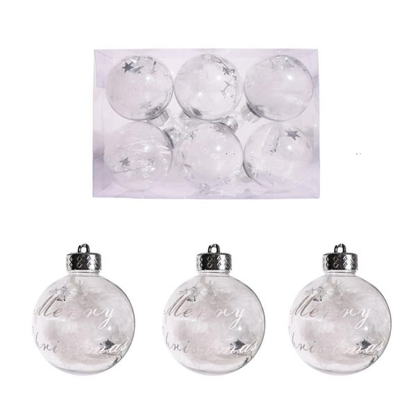 6pcs Transparent Gold Glitter Christmas Ball Ornament - Sparkling Clear Balls with Gold Glitter, Hanging Decor for Christmas Tree, Festive Holiday Accent, 3.41in/8cm, Silver