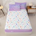 thumbnail image 4 of Manfei Sparkling Stars Print Zipper Twin Comforter Sets with Fitted Sheet and 2 Pillowcases,Gradient Lavender Galaxy Zipper Bedding Set,Colorful Stars Reversible,4pcs, 4 of 8