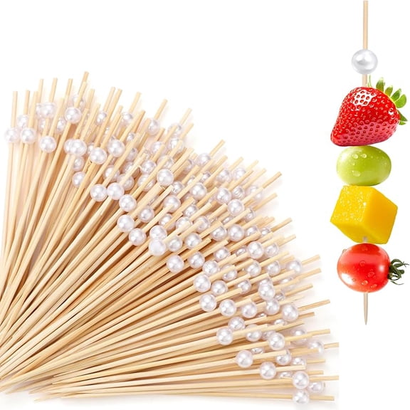 100pcs White Pearl Cocktail Picks, 4.7 IN Bamboo Skewers Wooden Food Sticks