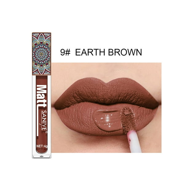 Brillo de labios mate Nude para mujer, pigmento marrón desnudo, rojo oscuro, lápiz labial líquido de terciopelo de larga duración, taza antiadherente, esmalte de labios de maquillaje