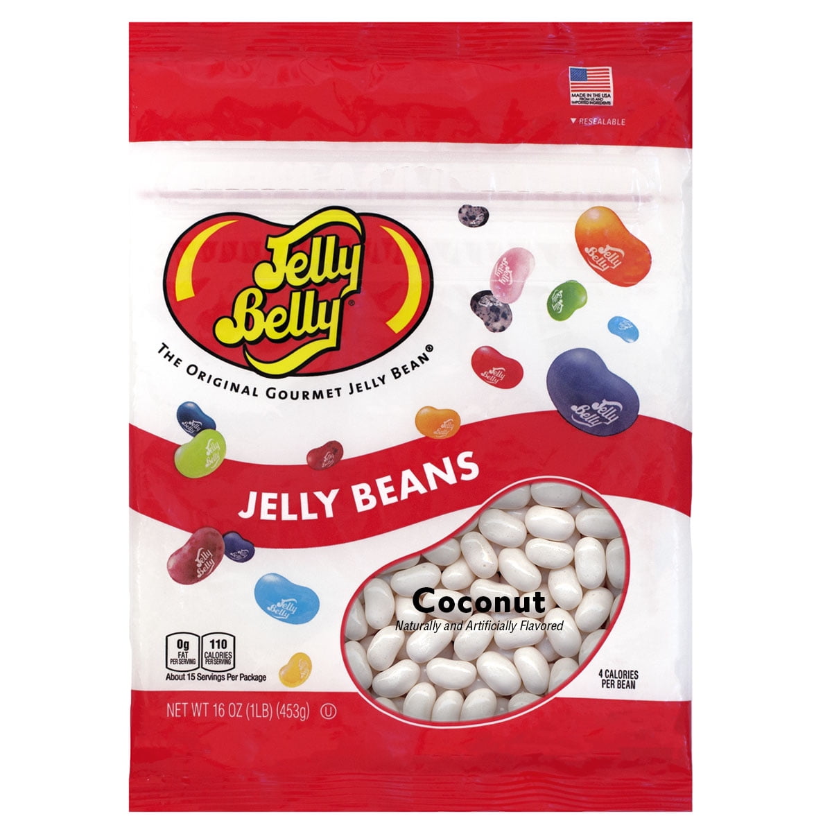(2 pack) Jelly Belly Coconut Jelly Beans - 1 Pound (16 Ounces), Coconut Flavor Candy in a Resealable Bag