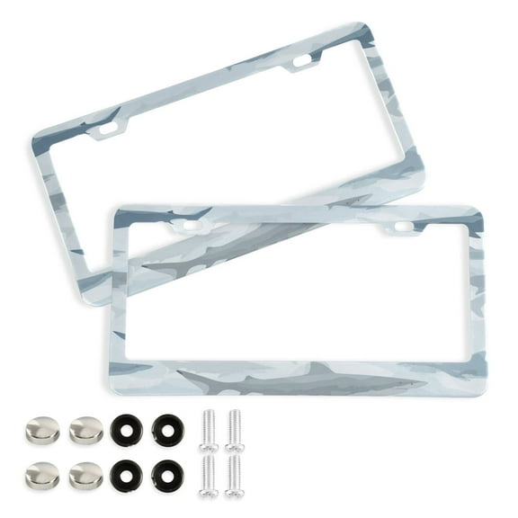 2 Pack Aluminum Alloy License Plate Frame Universal Car License Plate Cover with 2 Holes with Free Screws Blue and Gray Sharks Pattern