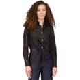 thumbnail image 1 of Michael Kors Womens Poplin Tie Front Button Up Shirt, black, Petite, PM, 1 of 1