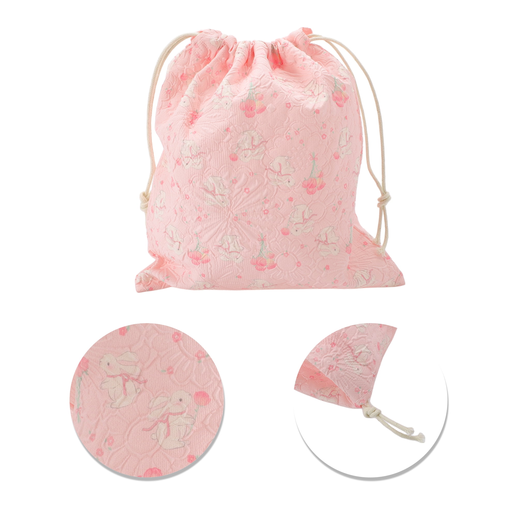 Unique Bargains 1 Pc Bouquet Rabbit Drawstring Makeup Bag for Travel Pink 7.48 in