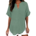 thumbnail image 3 of Womens Cotton Linen Tops Casual V Neck Blouse Loose Fit Short Sleeve Shirt Lightweight Summer Beach Vacation Clothes by Gbobgt Green L, 3 of 6