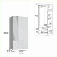 thumbnail image 3 of Wardrobes 3-Door with Mirror, 2 Drawers & Hanging Bar | 71"H x 35"W x 20"D | White | Laminated Particle Board, 3 of 7