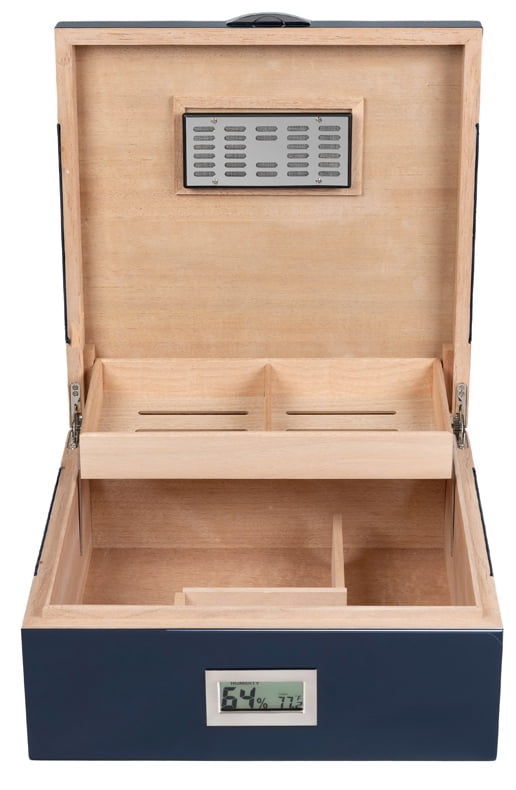 Prestige Import Group - Hampton Diamond Stitch Leather & Lacquer Finish Cigar Humidor - Capacity: Up to 200 - Color: Royal Blue