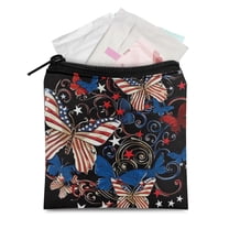 SEANATIVE Butterfly Sanitary Napkin Storage Bag American Flag Feminine Period Kit Bag for Women Ladies Mini Cosmetic Bag for Purse Sanitary Napkin Bag,4 of July