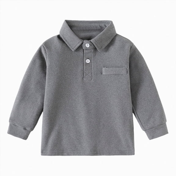 WUANDIXFA Toddler Cotton Tshirt Toddler Boys Long Sleeve Polo Shirt Solid Soft Kids School Casual Tops Daily Wear School Shirts,Grey,5-6 Years