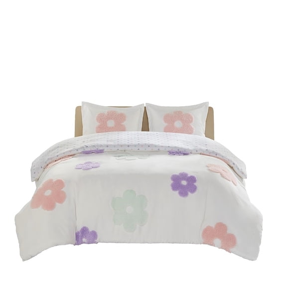 Gracie Mills Chenille Duvet Cover Set Twin Floral Reversible Purple Pink Aqua GRACE-15466