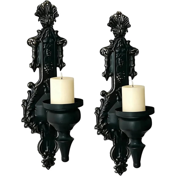 Candle Sconces Wall Decor Set of 2 Gothic Candle Holder Black Metal Wall Mount Candle Holders for Home Living Room Dining Room Decor