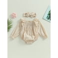thumbnail image 2 of Bagilaanoe Newborn Baby Girl Rompers Long Sleeve Bodysuits + Headband 3M 6M 12M 18M Infant Casual One Piece Short Jumpsuit, 2 of 8