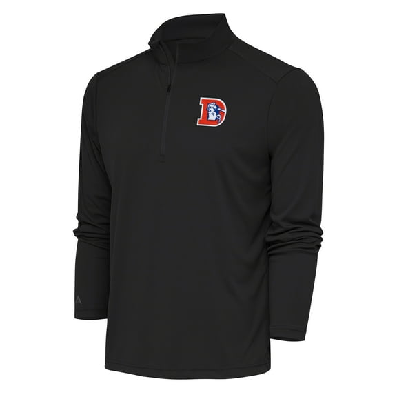 Men's Antigua Charcoal Denver Broncos Team Logo Throwback Tribute Quarter-Zip Pullover Top