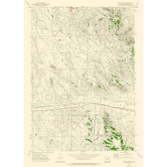 Topographical Map - Fortin Draw Wyoming Quad - USGS 1971 - 23 x 32.20 - Vintage Wall Art