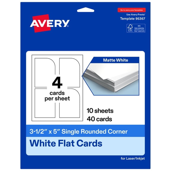 Avery Rectangle Flat Cards, 3-1/2" x 5", Matte White, 40 Total