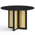 Pemberly Row Modern Round Dining Table with Cane Base in Black