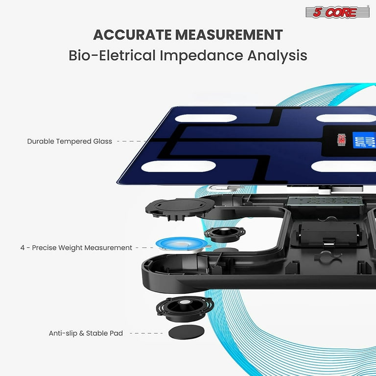 5 Core Scales for Body Weight Fat Bathroom Scale Smart Digital Bluetooth  Weighing BMI bascula digital de peso y grasa corporal 400lbs - BBS HL B BLK