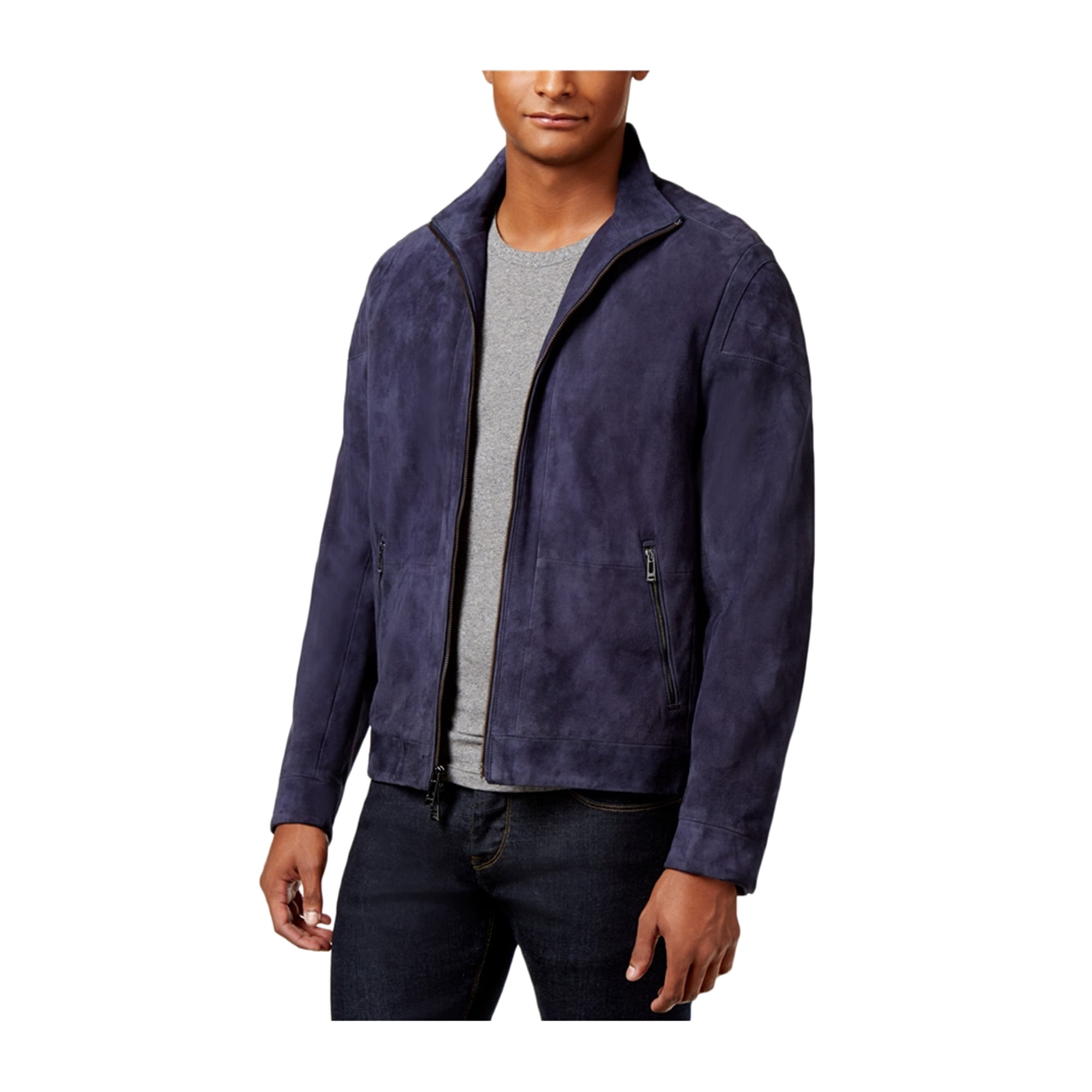 Calvin Klein Mens Suede Leather Jacket Midnightplum S