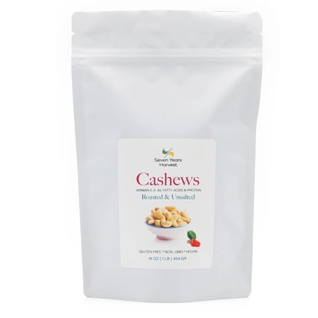 Seven Years Harvest Roasted Unsalted Cashews 1 Lb (454 Gr)