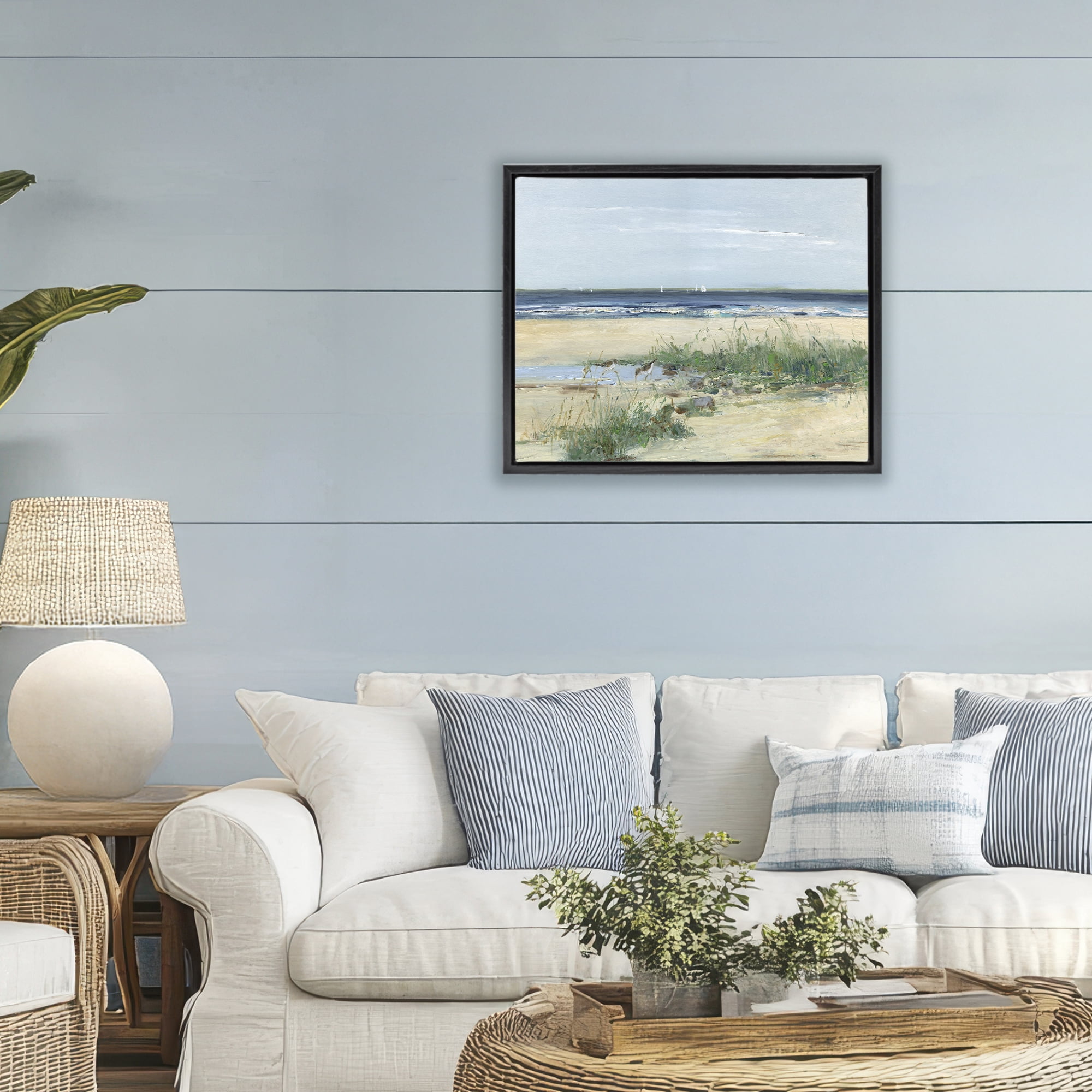 Stupell Industries Beach Marsh Sandpipers Black Framed Floater Canvas Wall Art, design by Sally Swatland