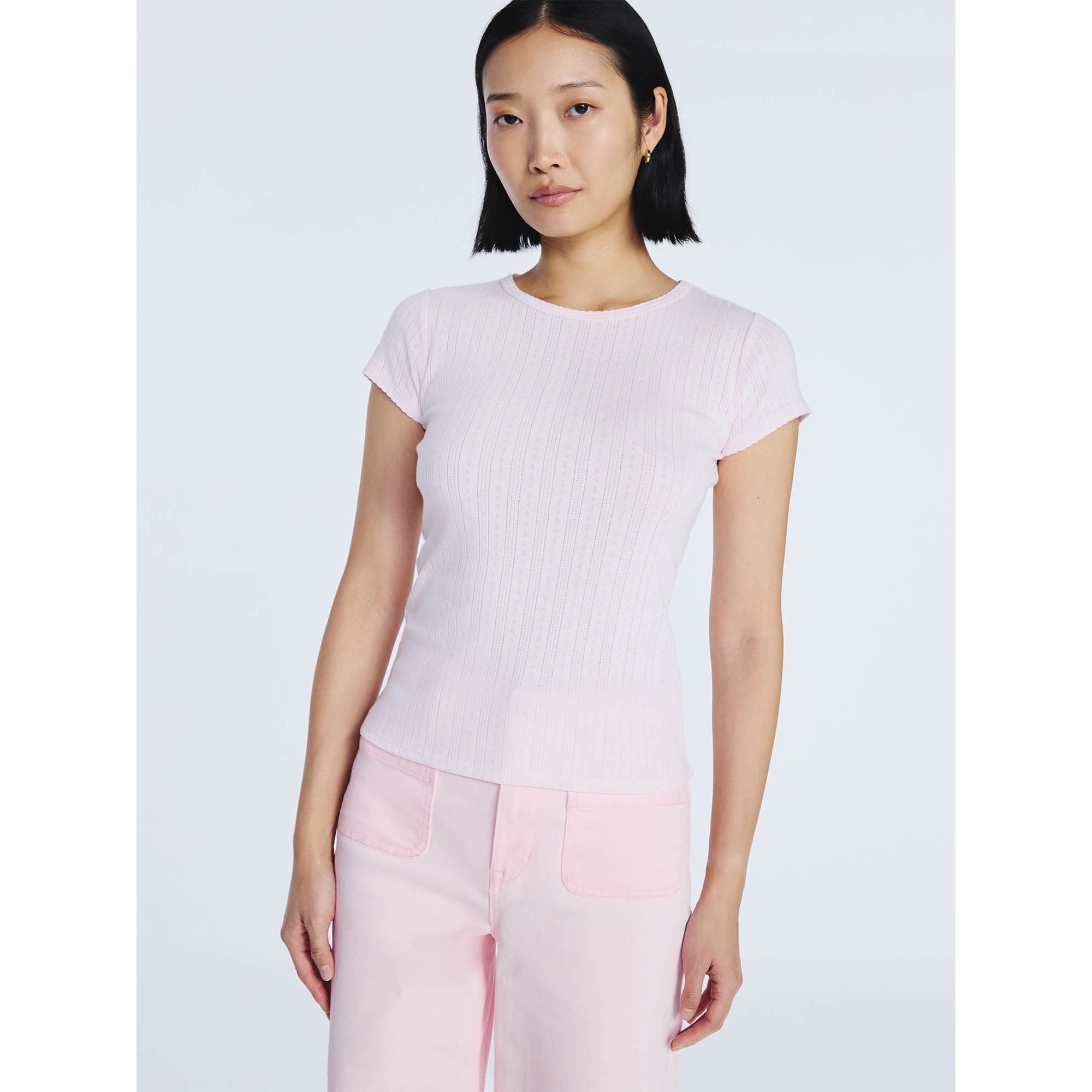 Free Assembly Women's and Women's Plus Pointelle Mini Tee with Short Sleeves, Sizes XS-4X